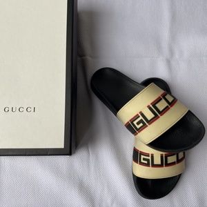 Gucci stripe rubber slide sandal off-white